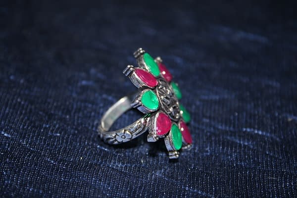Handmade Stone Ring- Green & Pink 3