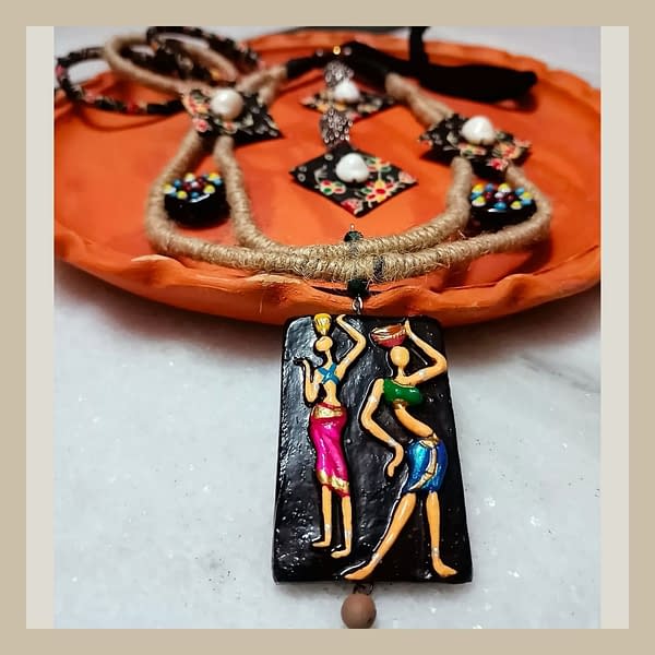 Handmade Teracotta Pendant Necklace set